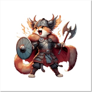 Funny Viking Warrior Cat Norse Mythology Anime Portrait Posters and Art